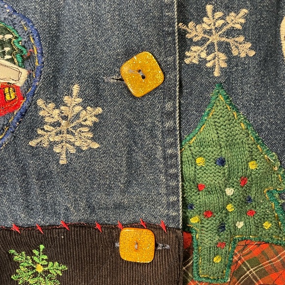 Vintage 90s New Direction Funky Embroidered Christmas Holiday Button Denim Top M - Picture 6 of 12